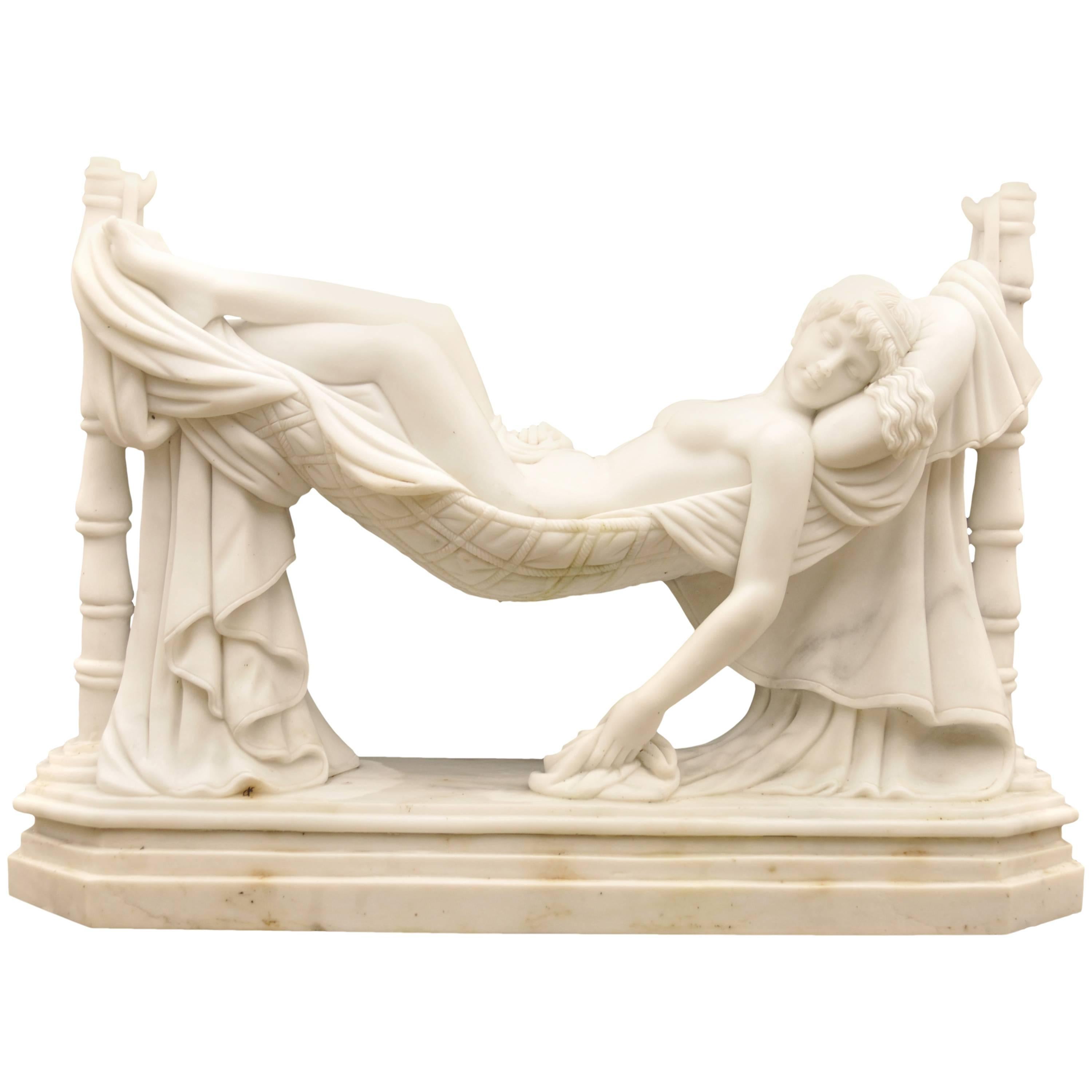 Italian Marble Statue Sleeping Beauty Style of Frilli Carved Sculpture  For Sale