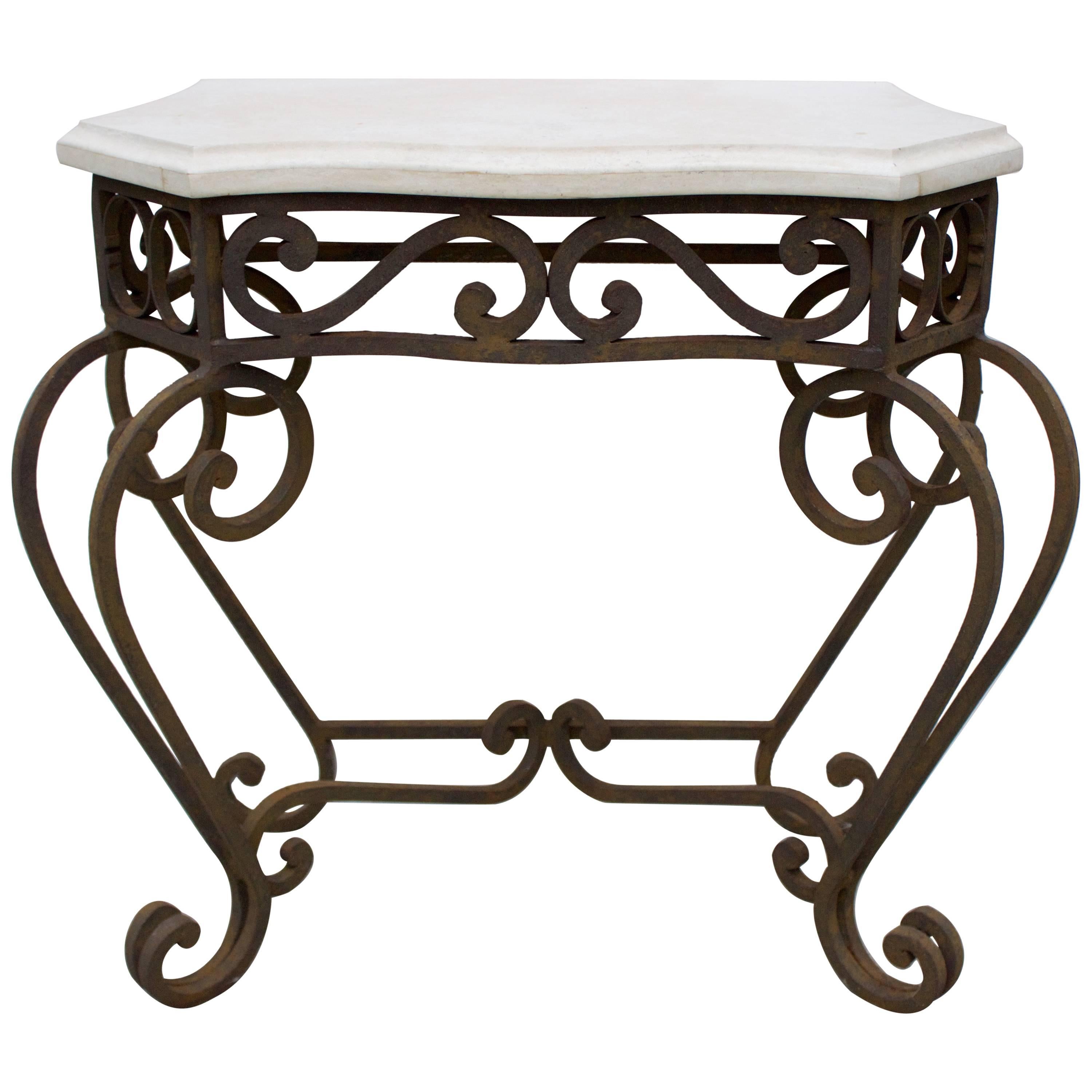 Wrought Iron and Travertine Console For Sale