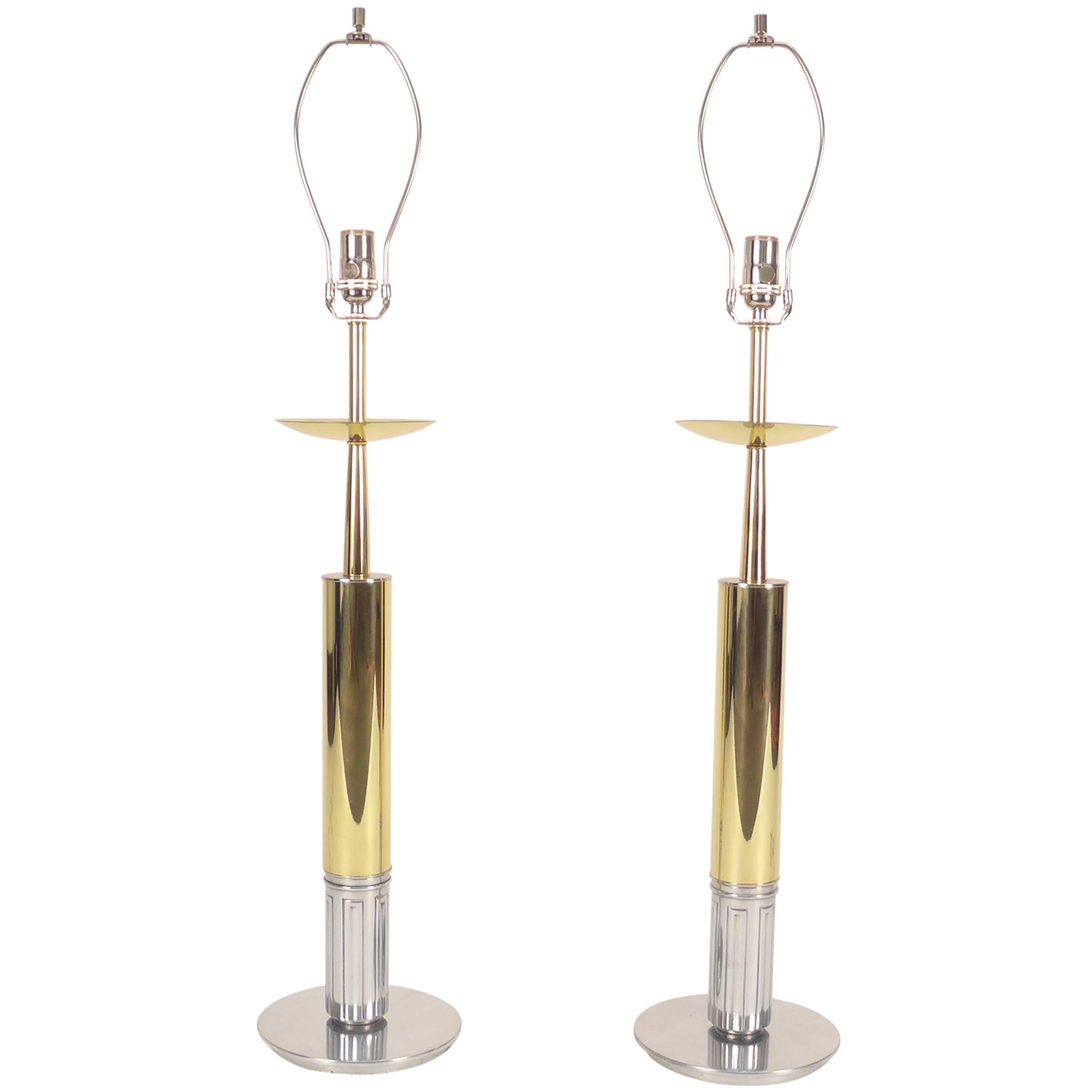 Gold and Nickel Parzinger Style Table Lamps For Sale