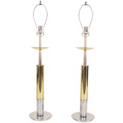 Gold and Nickel Parzinger Style Table Lamps 7