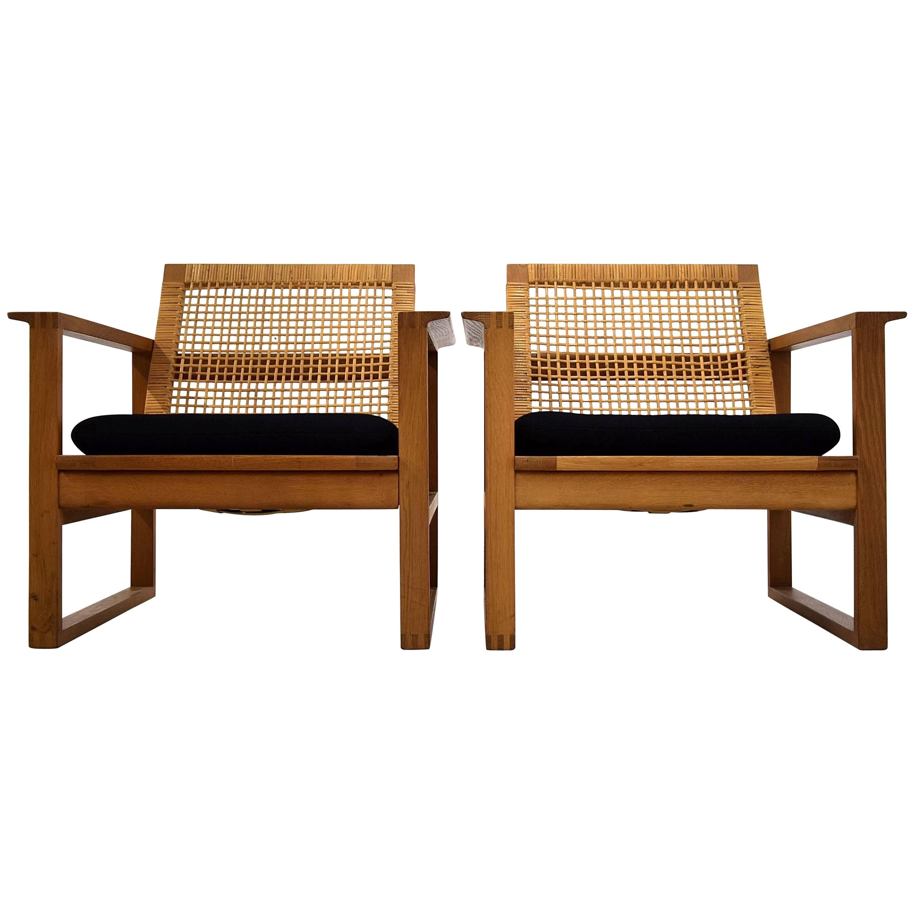 Børge Mogensen, Pair of Oak and Cane Lounge Chairs