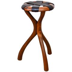 Black Walnut and Leather Stool by Dean Santner