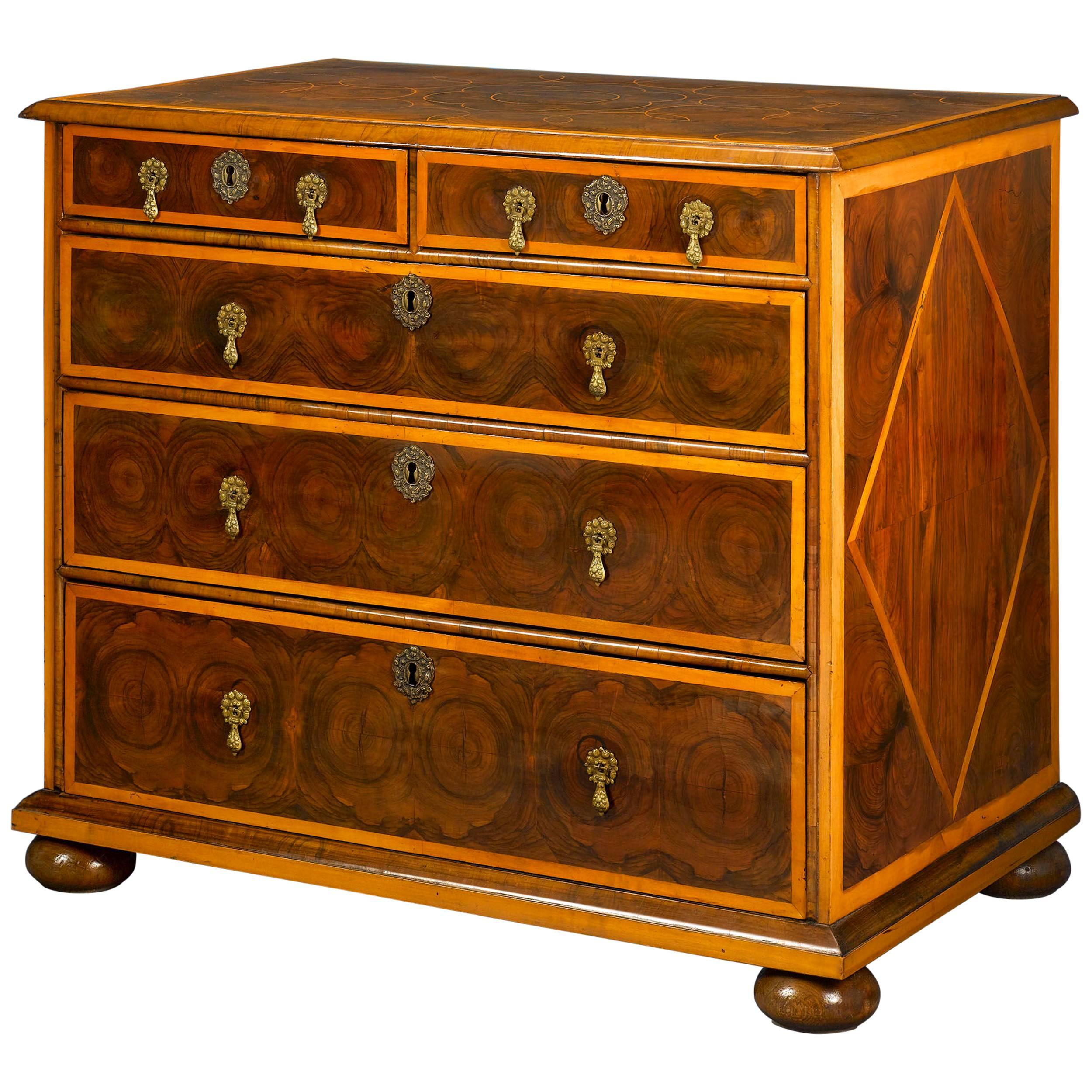 English William and Mary Oysterwood Chest