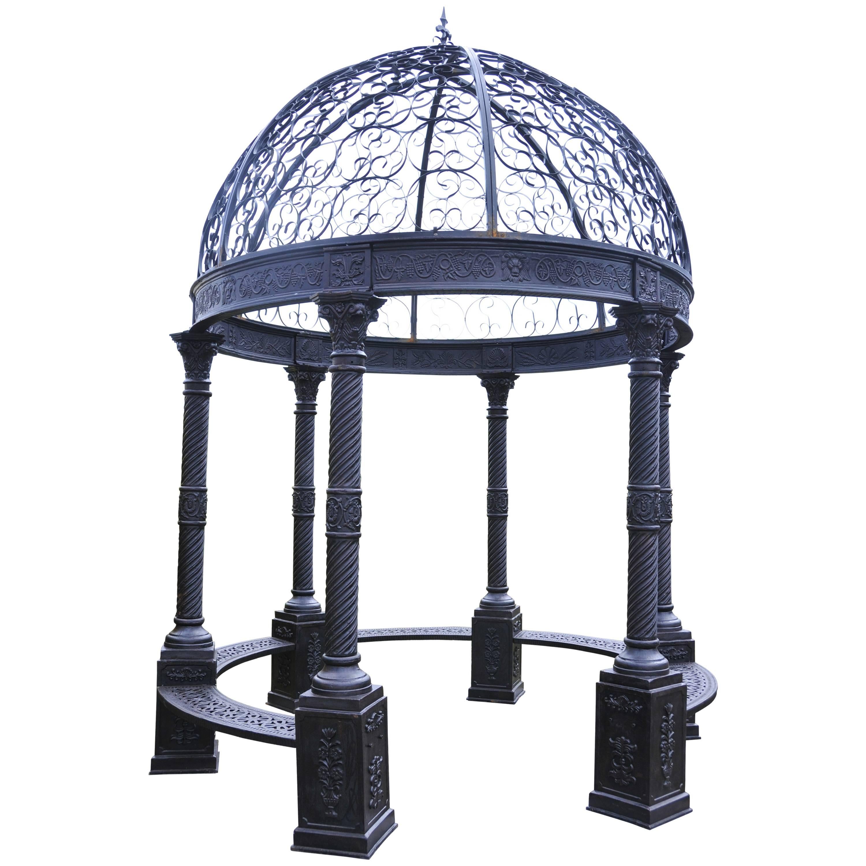 Large Victorian Cast Iron Gazebo Architectural Garden Seat Dome