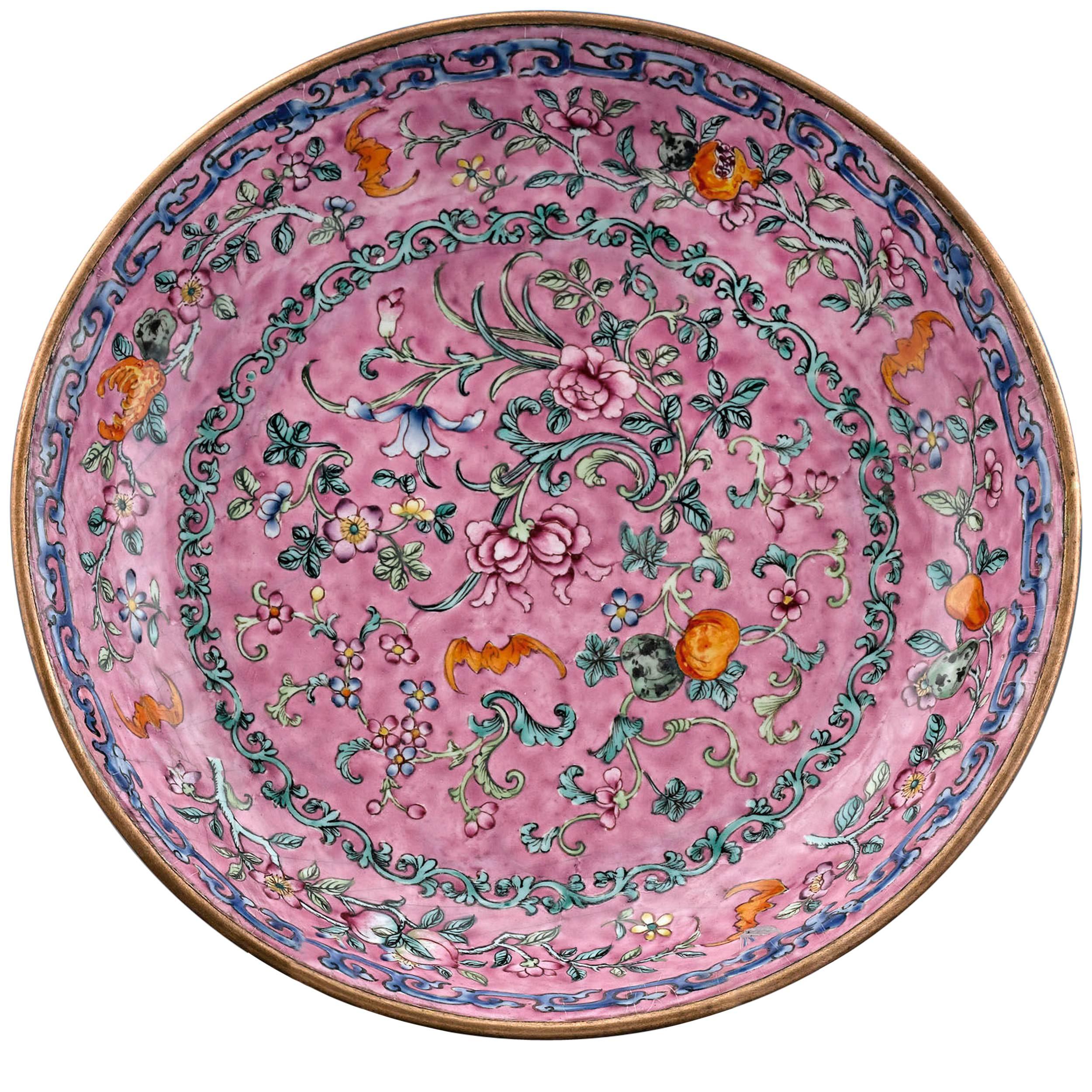 18th Century Chinese Canton Enamel Plate For Sale
