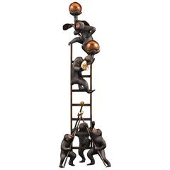 Antique 19th Century Japanese Bronze Monkeys on a Ladder