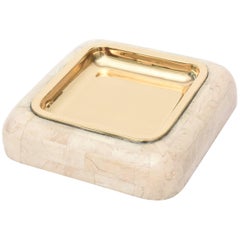 Maitland-Smith Tessellated Stone and Polished Brass Large Bowl