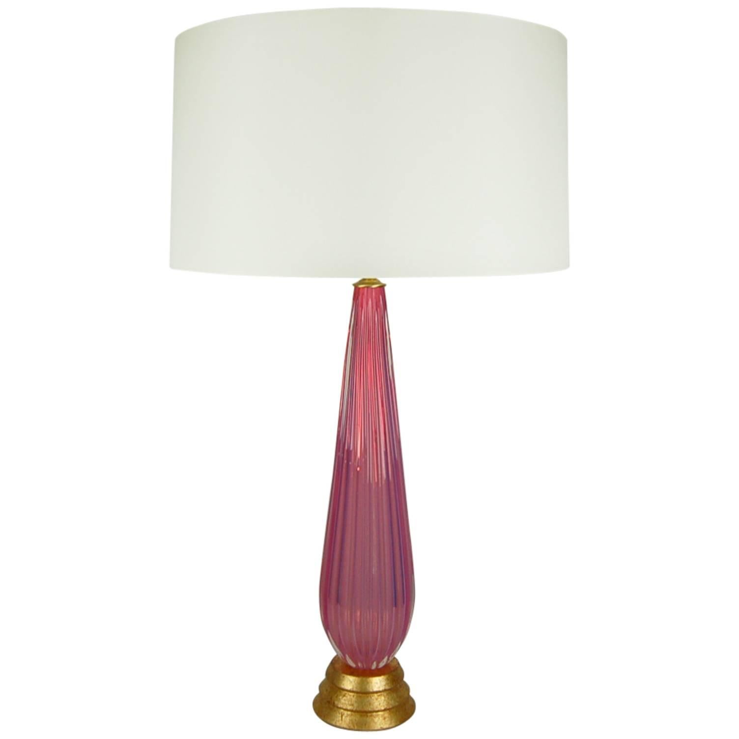 Pink Opaline Murano Italian Lamp by Seguso For Sale