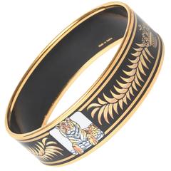 Vintage Hermes Signed Tigre Royal, Wide, Gold on Black