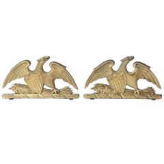 Pair of Eagle Bookends, Vintage Brass with Great Detail and Patina