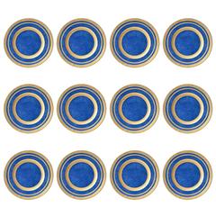 12 Crushed Lapis Gilt Encrusted Antique Presentation or Service Plates