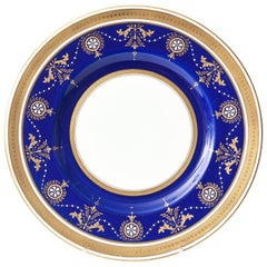 12 assiettes plates anciennes Minton England élaborées en cobalt incrusté de bijoux et de dorures