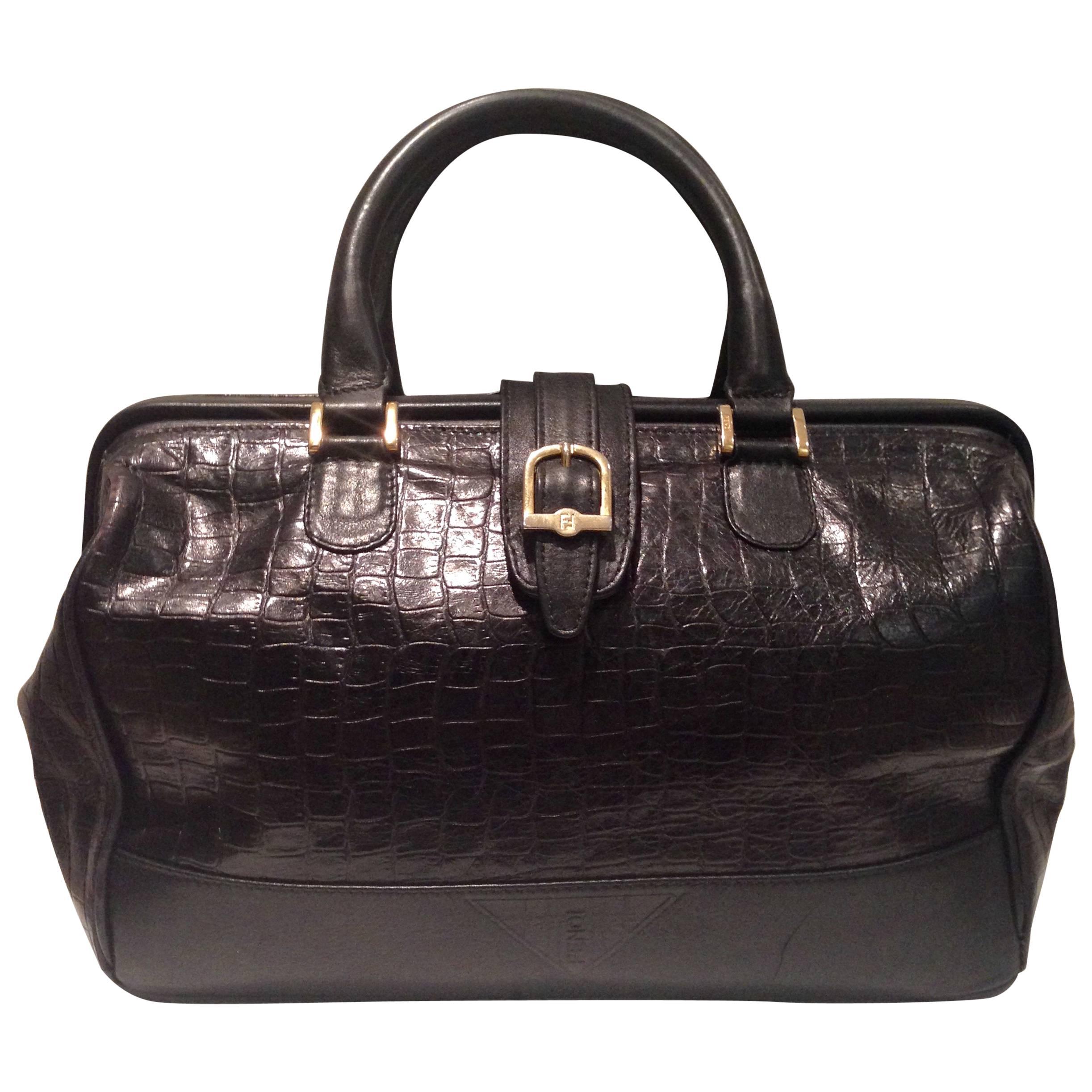 Fendi Embossed Crocodile Leather Doctors Handbag For Sale