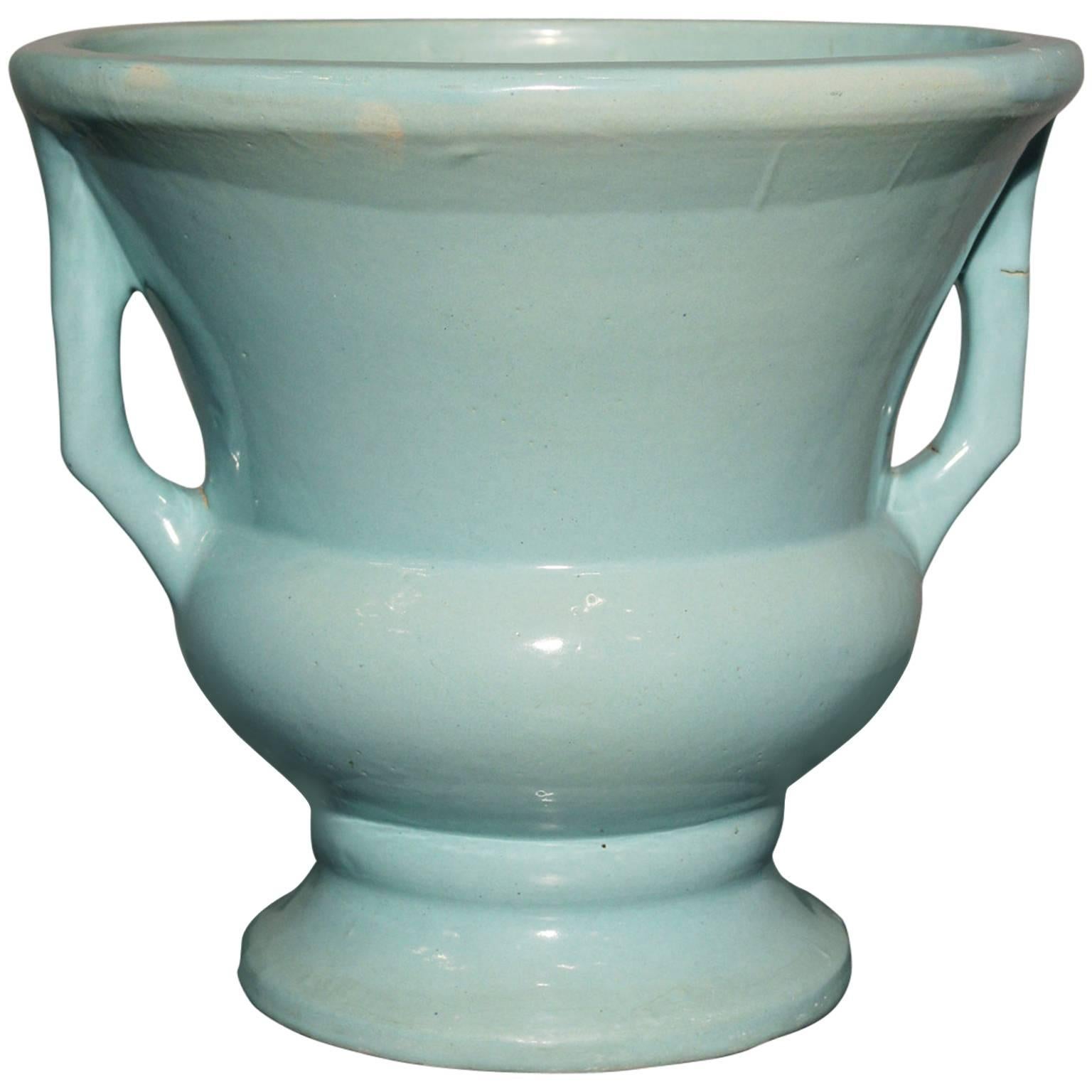 Sea Green Double Handled Urn Style Floor Vase or Pier Planter