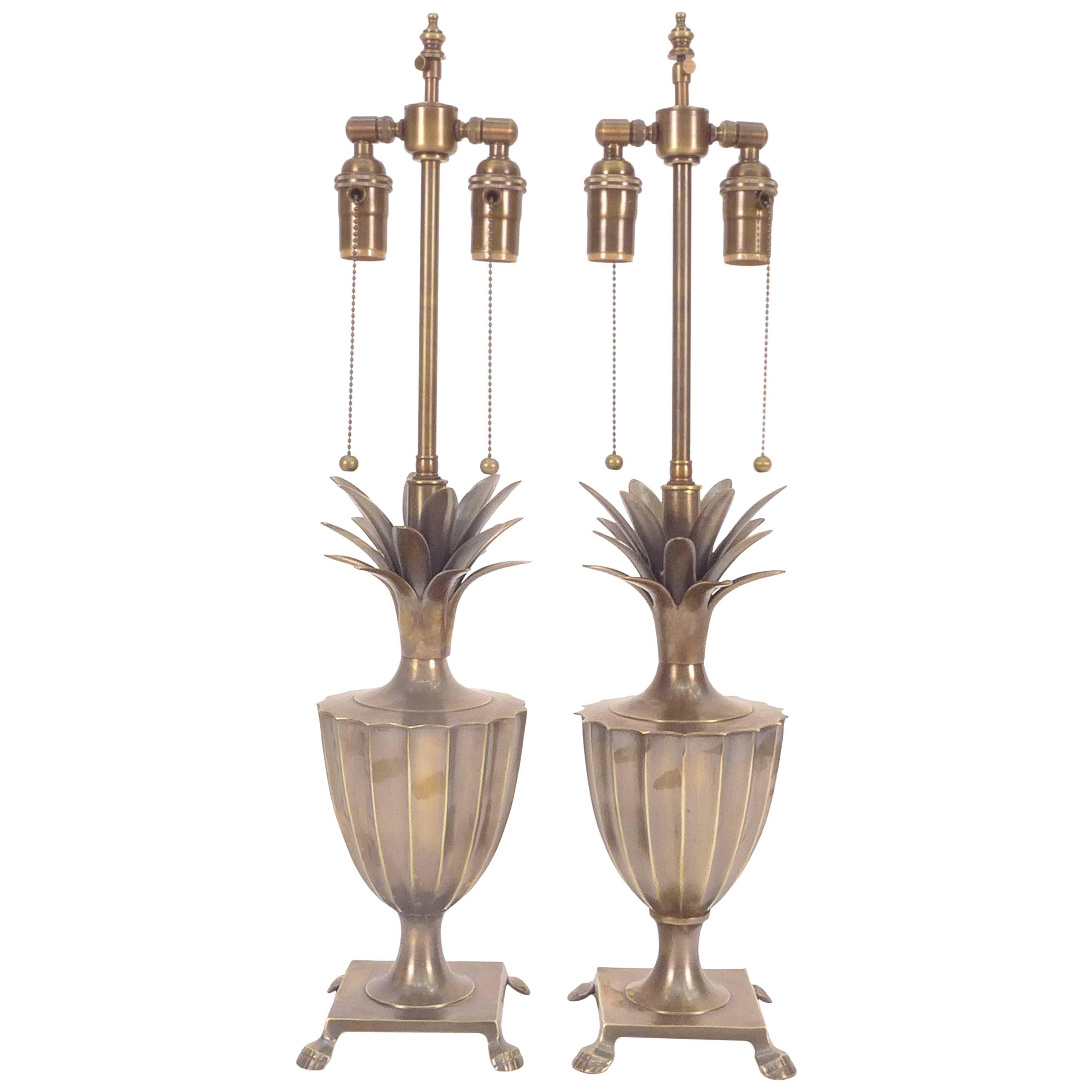 Patinated Pineapple Fluted Brass Table Lamps