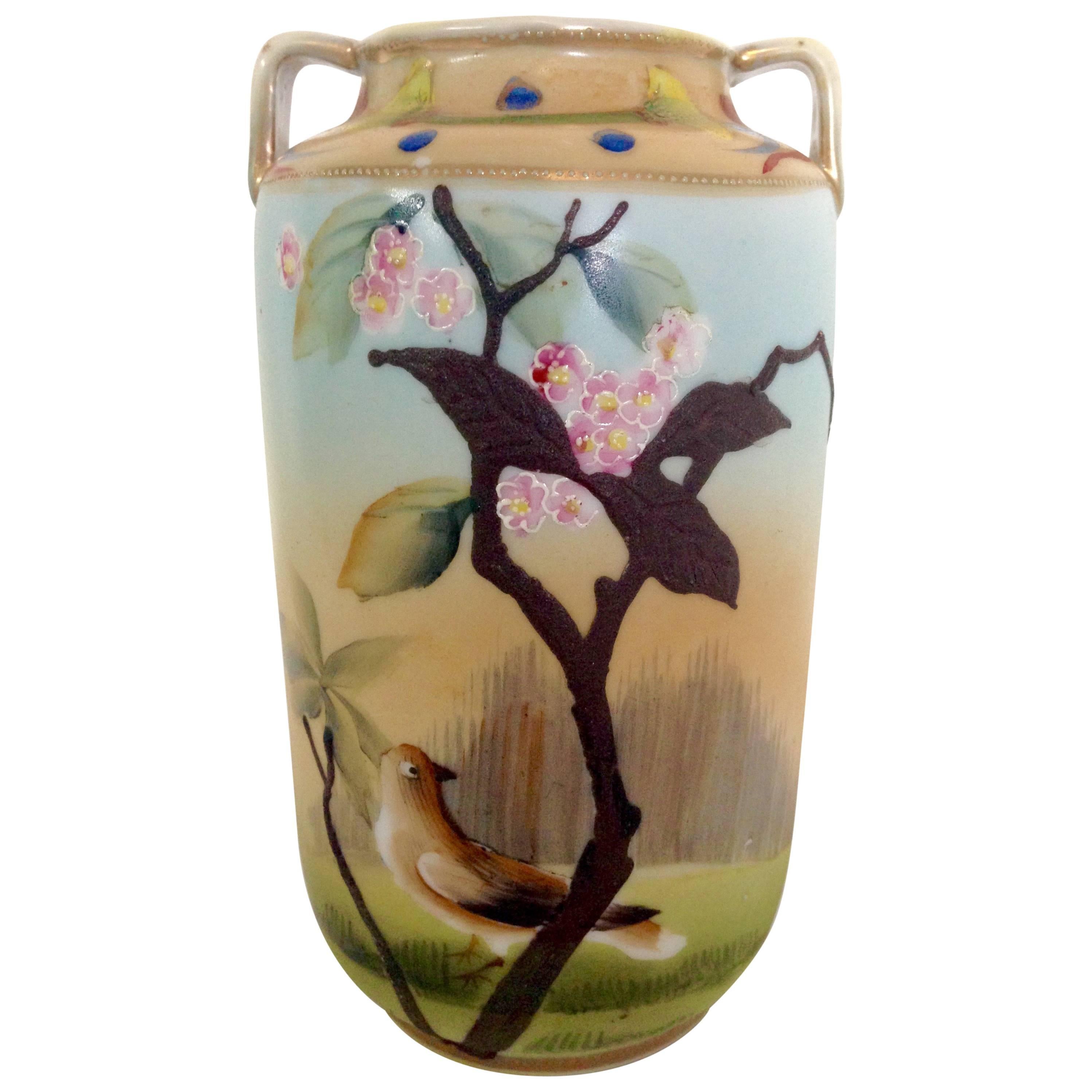 Antique Japanese Porcelain Hand-Painted Bird Motif Vase