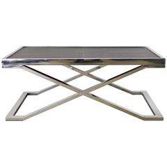 Dark Brown Leather and Stainless Steel Coffee Table by Fabio Bergomi 4