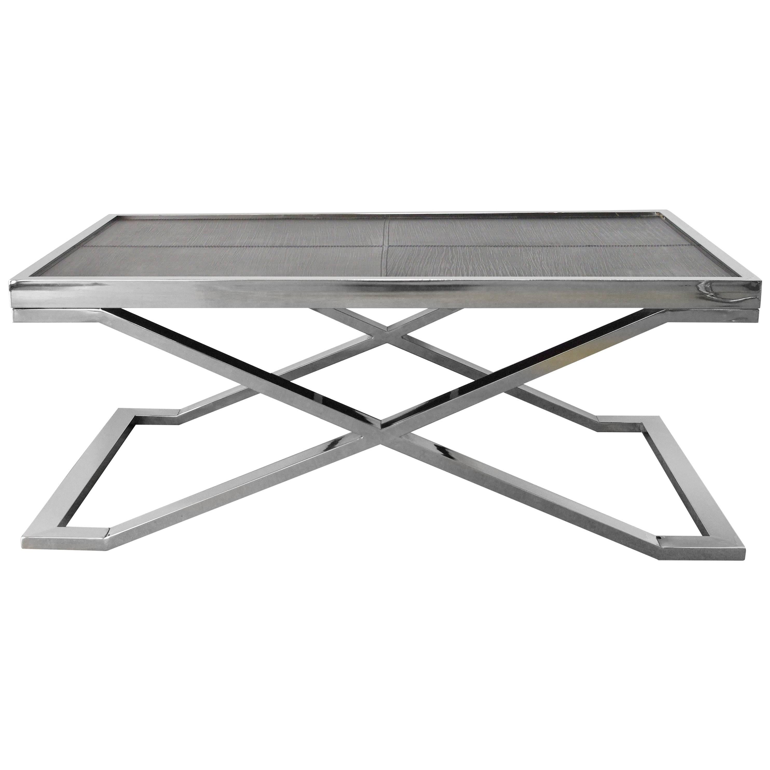 Black Leather and Stainless Steel Coffee Table by Fabio Ltd FINAL CLEARANCE SALE