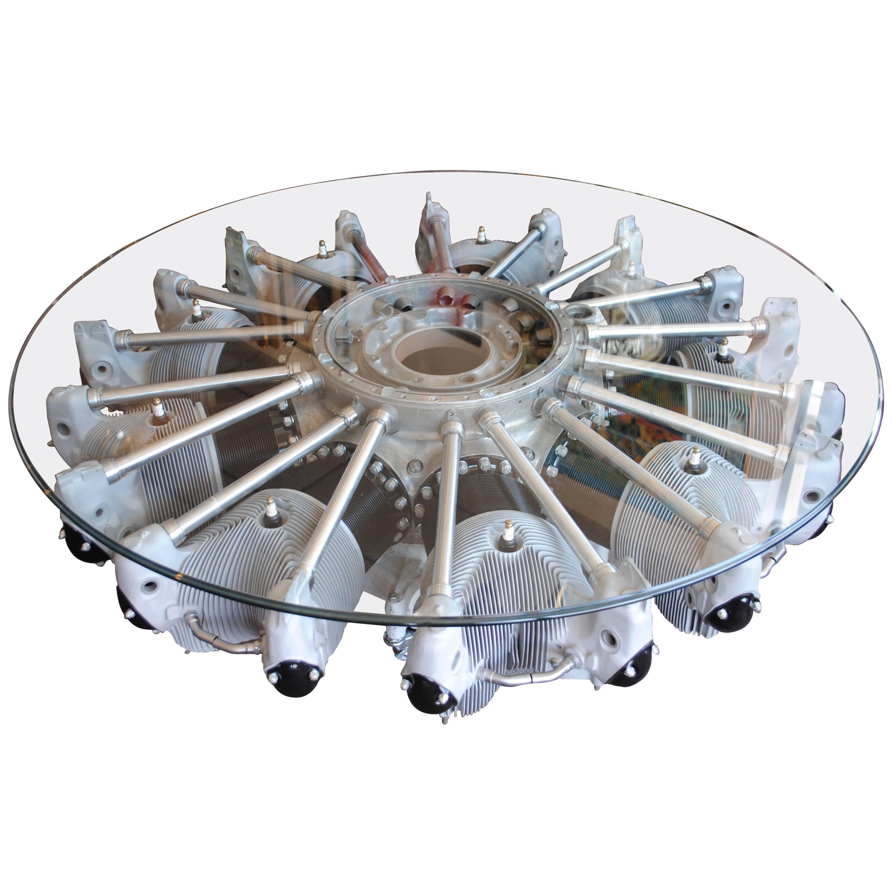 Nine Cylinder Radial Aircraft Engine Coffee Table For Sale