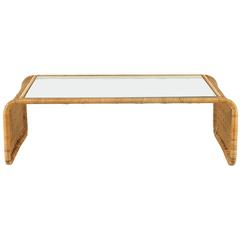 Vintage Rattan and Glass Waterfall Coffee Table