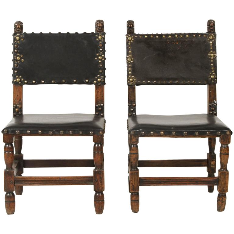 Spanish Leather Embellished Side Chair For Sale at 1stdibs