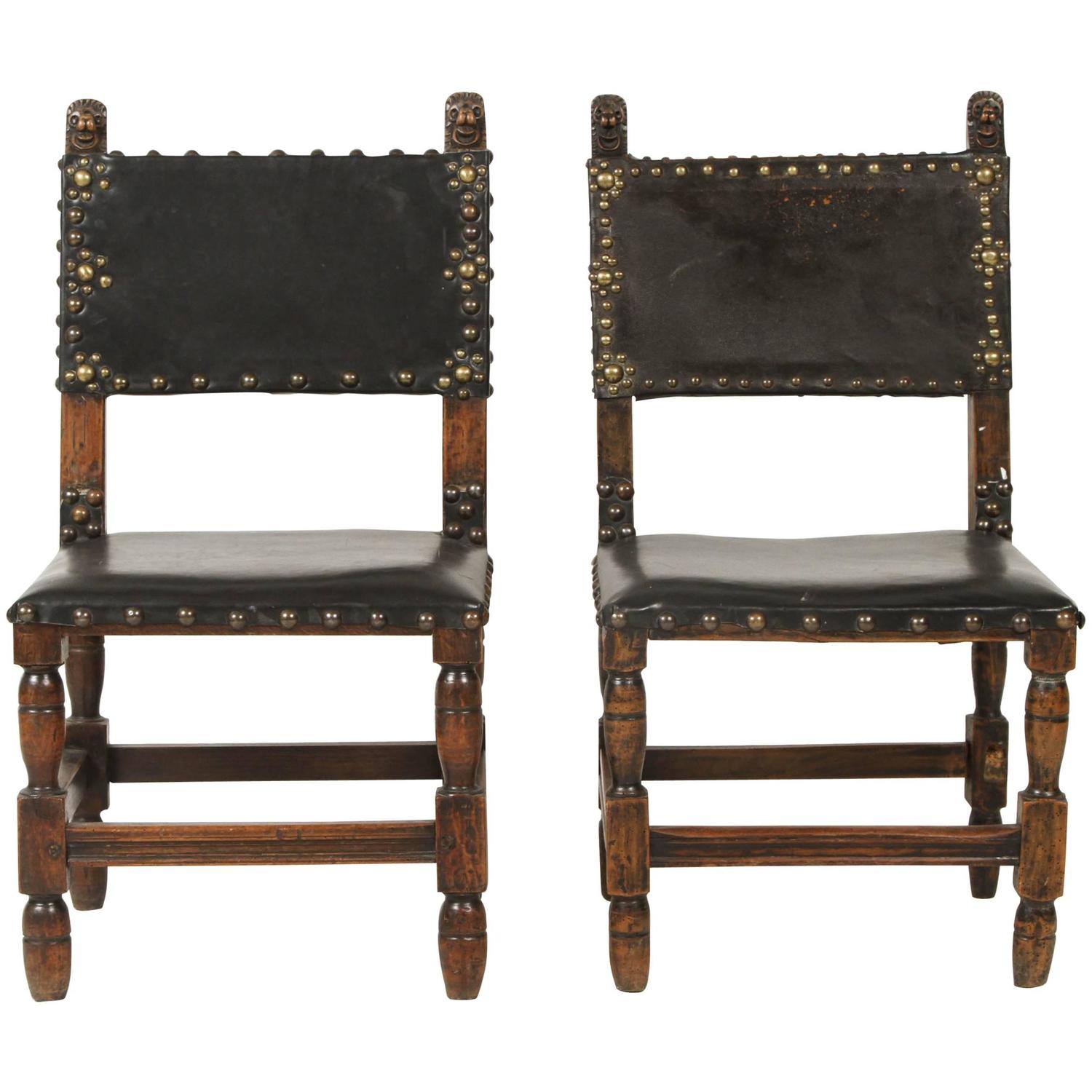Spanish Leather Embellished Side Chairs For Sale at 1stdibs