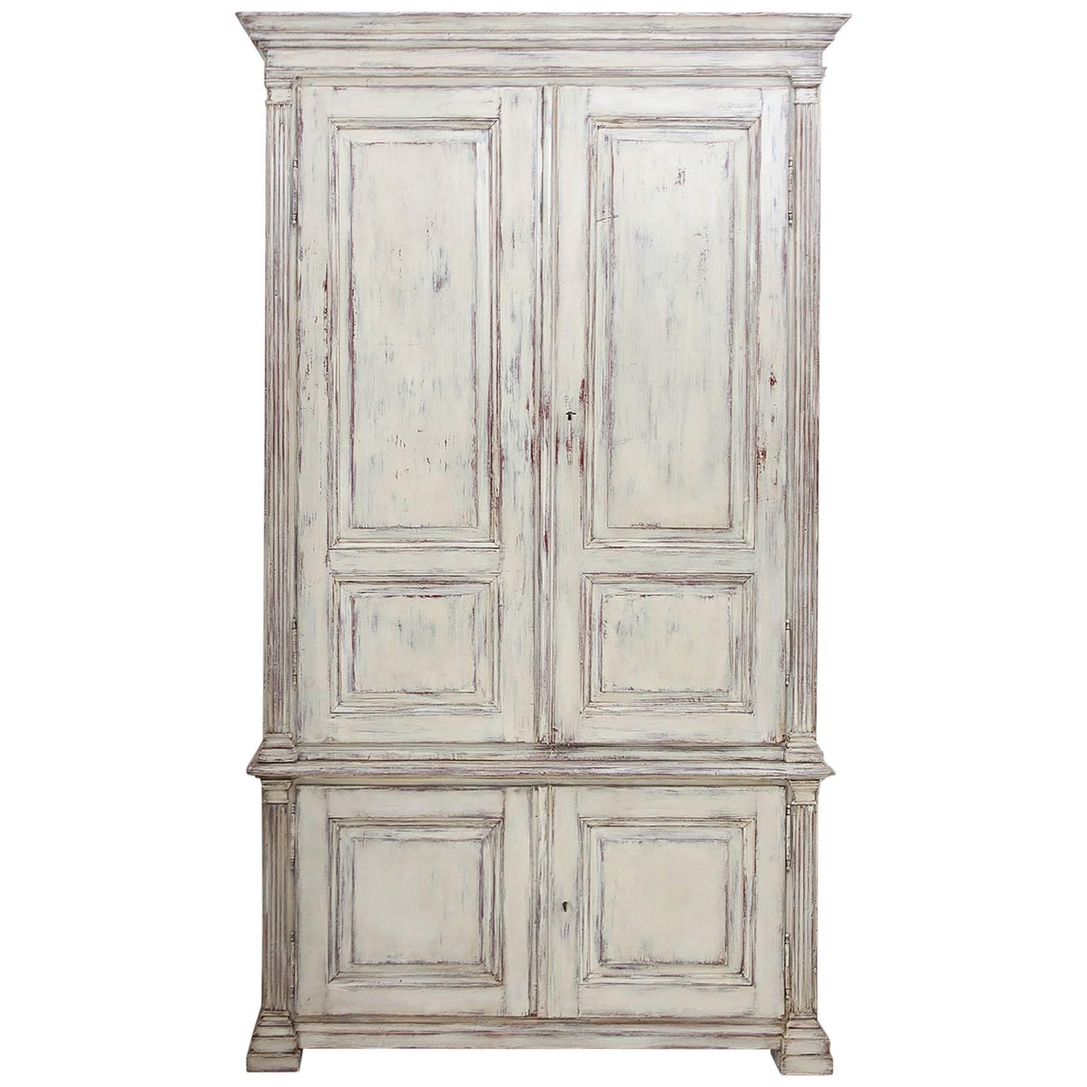 Painted Swedish Armoire with Raised Panels and Fluted Pilasters, circa 1850
