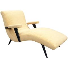 Mid-Century Modern Lacquered Maple Upholstered Chaise Longue