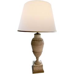 Late 19th Century Hand-Carved Alabaster Lamp with Silk Shade