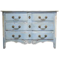 Antique French Louis XIV Style Grey Blue and White Chest of Drawers