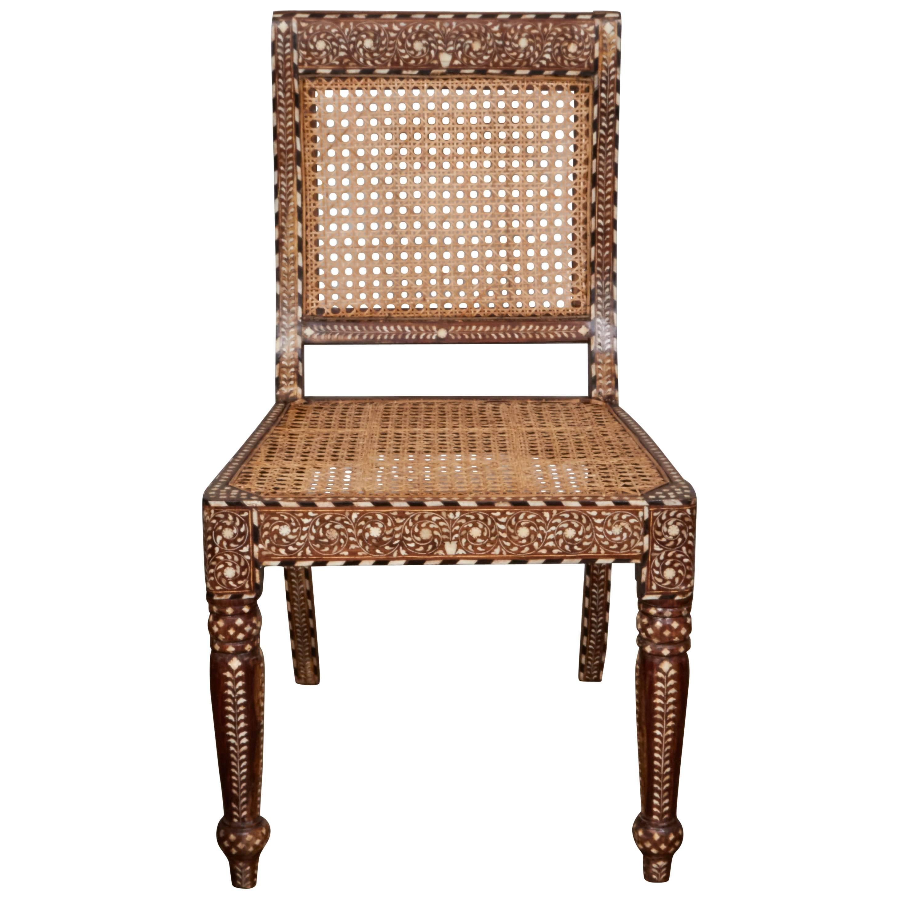 Armless Bone Inlaid Chair From India, late 20th Century