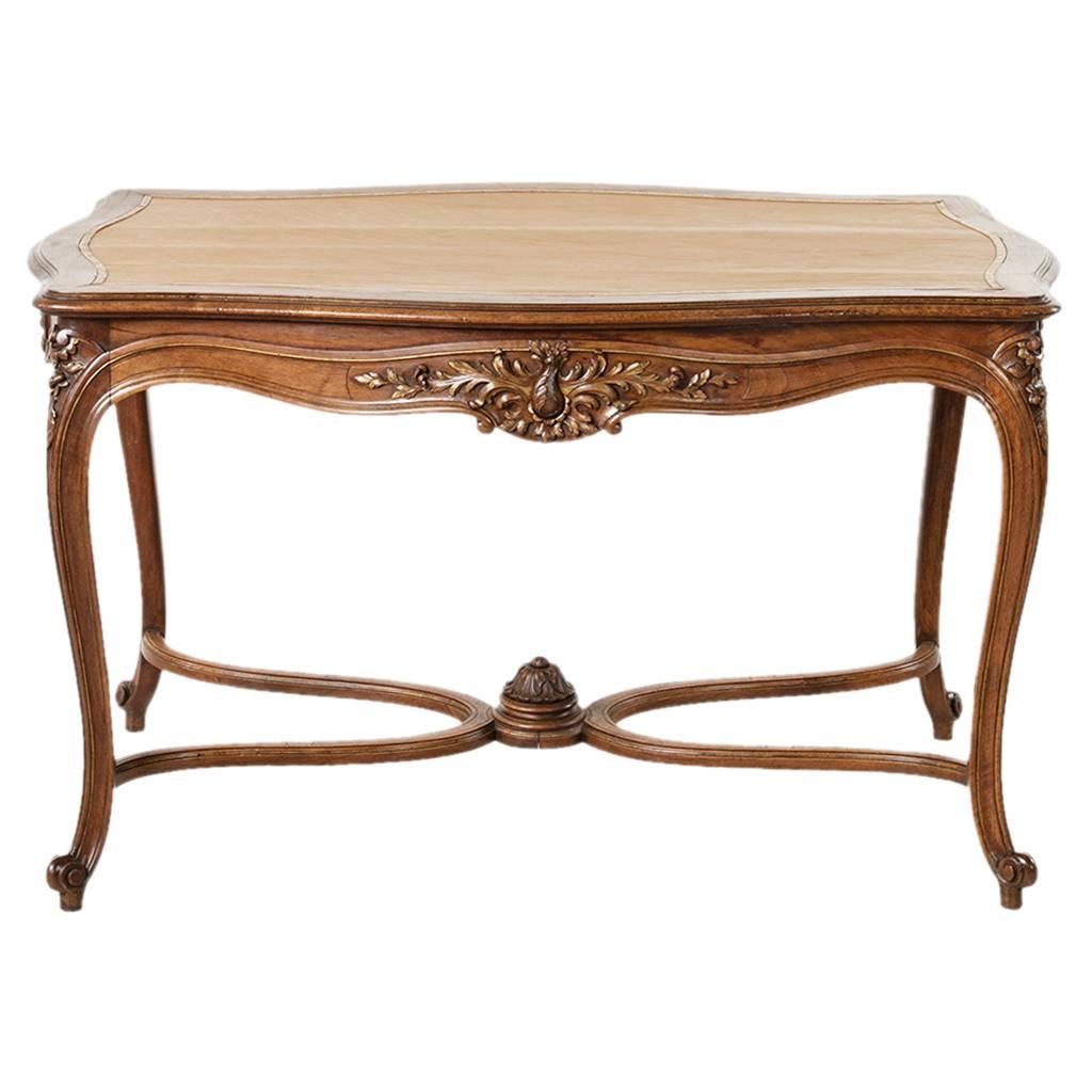 19th Century French Louis XV Style Hand-Carved and Gilt Walnut Center Table