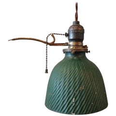 Antique Petite Green X-Ray Mercury Glass Pendant Light with Extension Arm Pull Chain