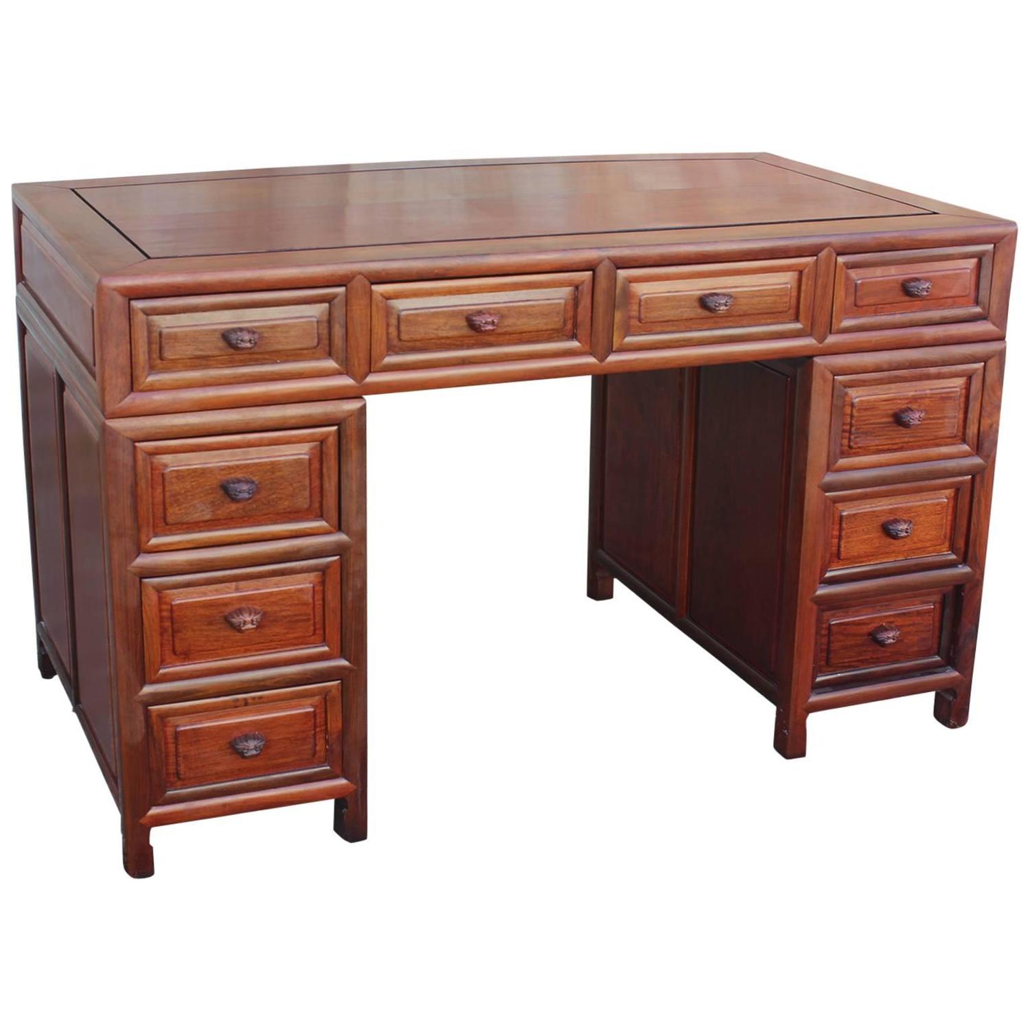 Asian Solid Rosewood Double Pedestal Desk Vintage At 1stdibs