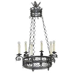 Antique French Wrought Iron Six-Light Chandelier