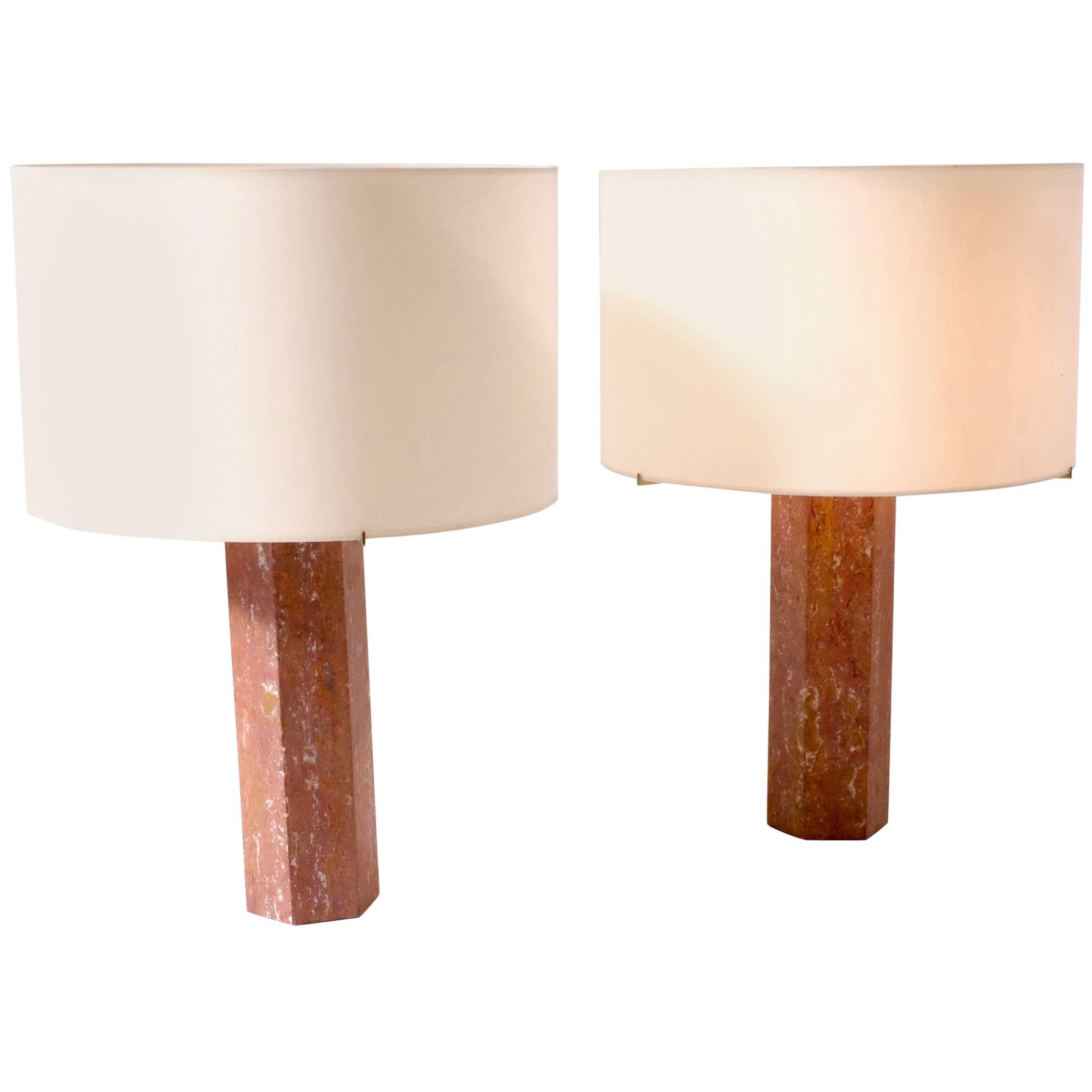 Pair of Marble Table Lamps by Jules Wabbes