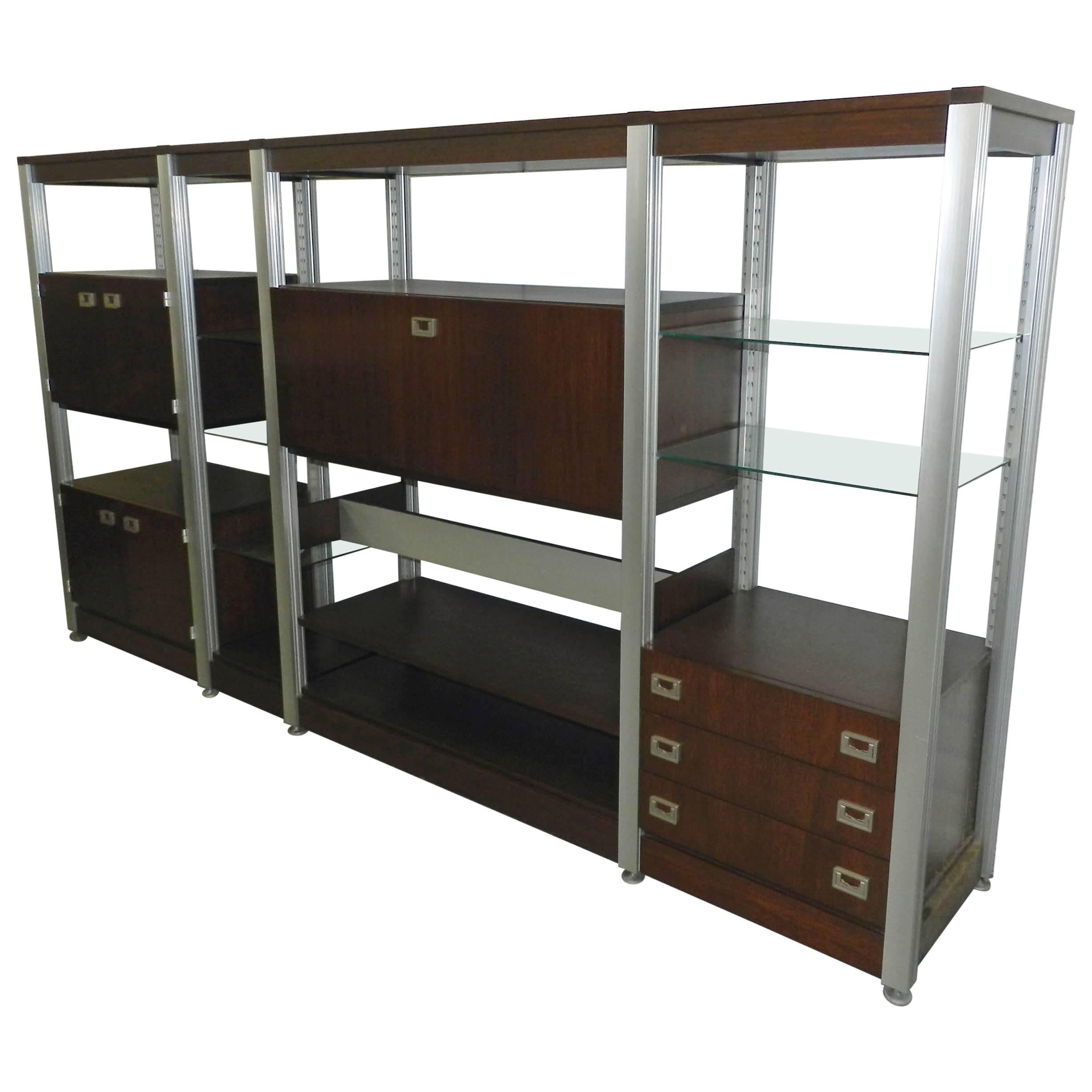 1970 Large Bookcases in Rosewood and Aluminium For Sale