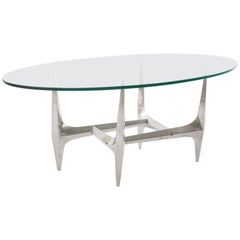 Grande table basse ovale de Knut Hesterberg, en verre et aluminium, 1970