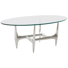 Large Oval Coffee Table by Knut Hesterberg, Glass Aluminum, 1970 8