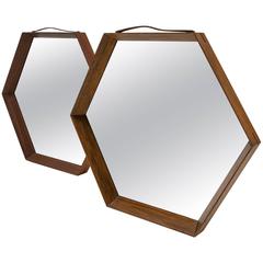 Pair of Hexagonal Teak Mirrors 1