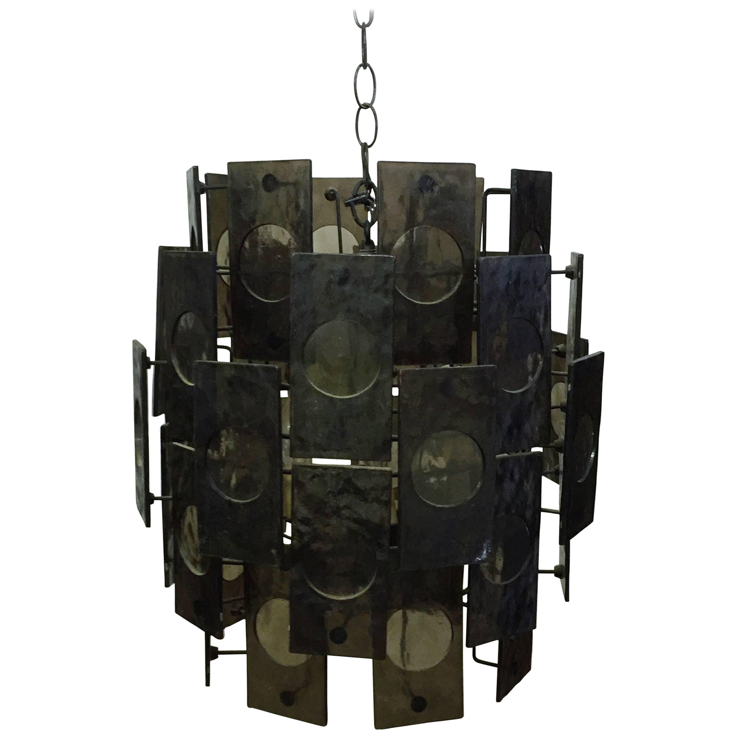 Mid-Century Modern Smoke Panel Tiered Swag Pendant Lamp