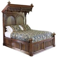 Antique Gothic Mahogany Half Tester Bed