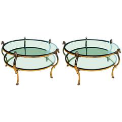 Vintage Pair of 1960s Brass Maison Jansen Side Tables