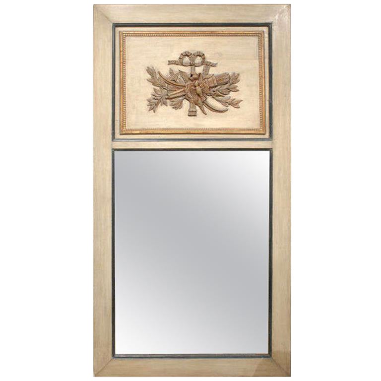 19th Century French Trumeau Mirror with Trophy, Custom Painted For Sale