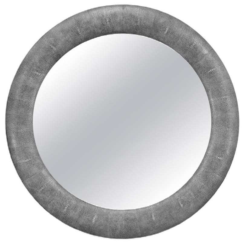 Round Faux Shagreen Mirror For Sale