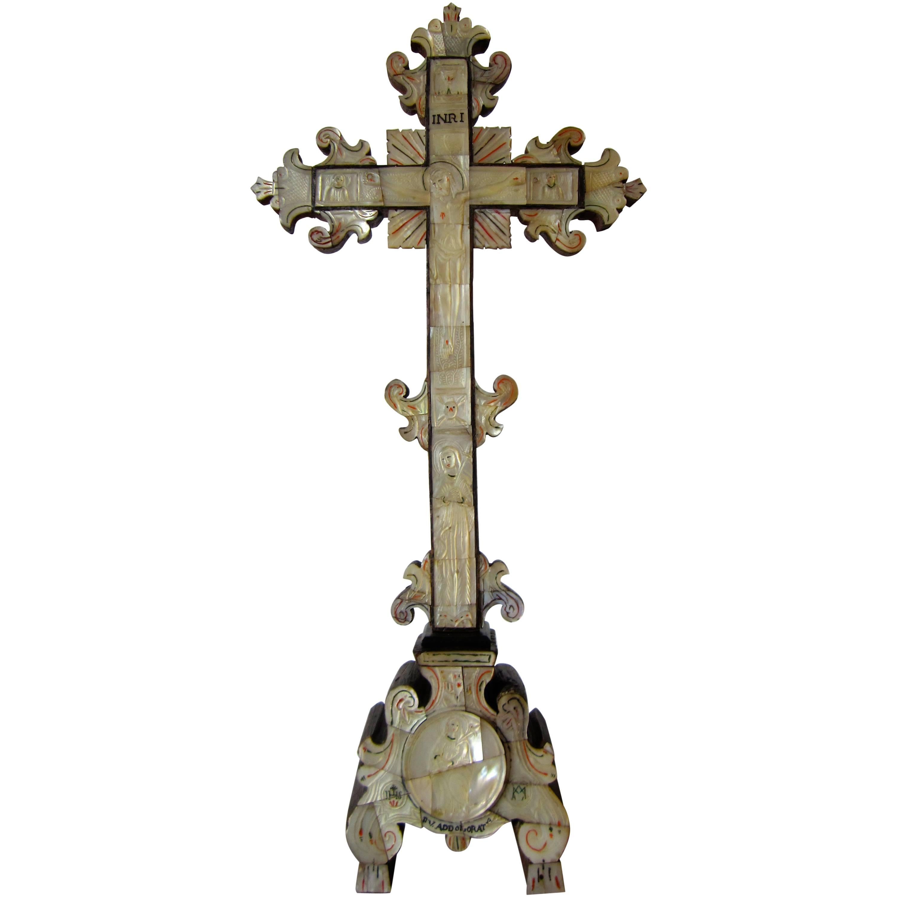 Jerusalem Mother-of-Pearl Veneered Cross For Sale
