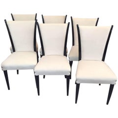 Art Deco Black Lacquered Wood and Ivory Velvet Italian Chairs, 1930s