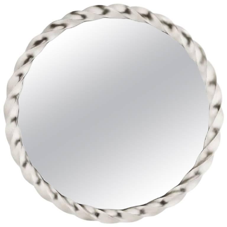 Round Silver Leaf Twisted Mirror For Sale
