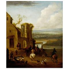 Hunting Meet in the West of England, A Large 18th Century English Oil Painting 6