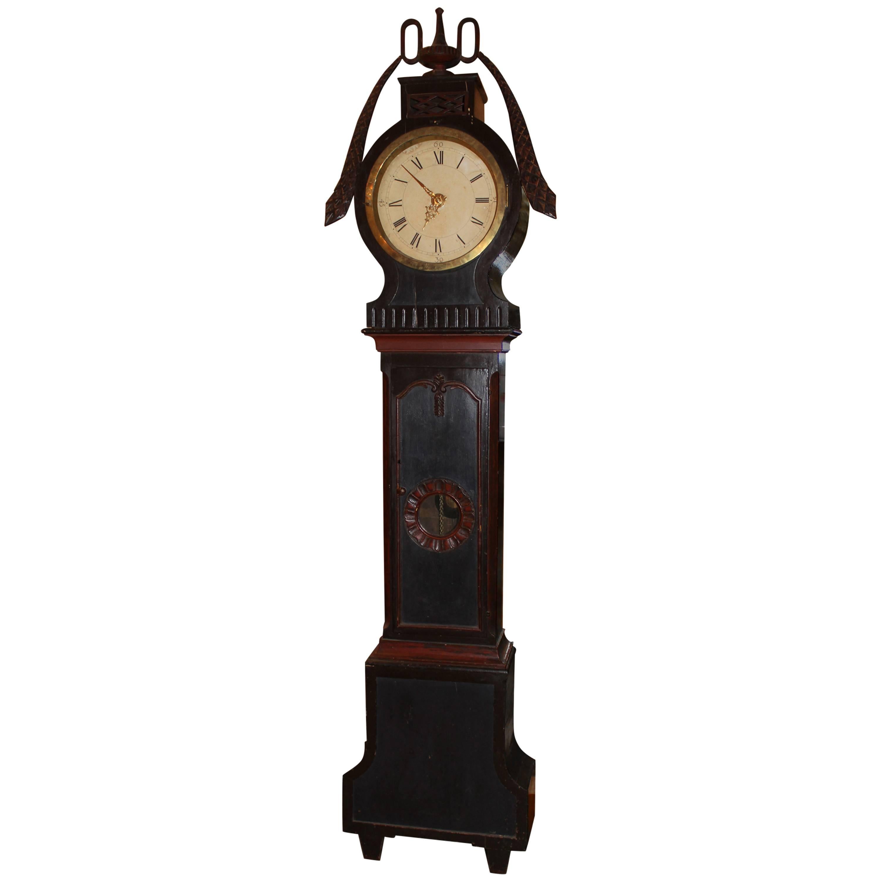 19th Century Swedish Tall Case Clock with Painted Case